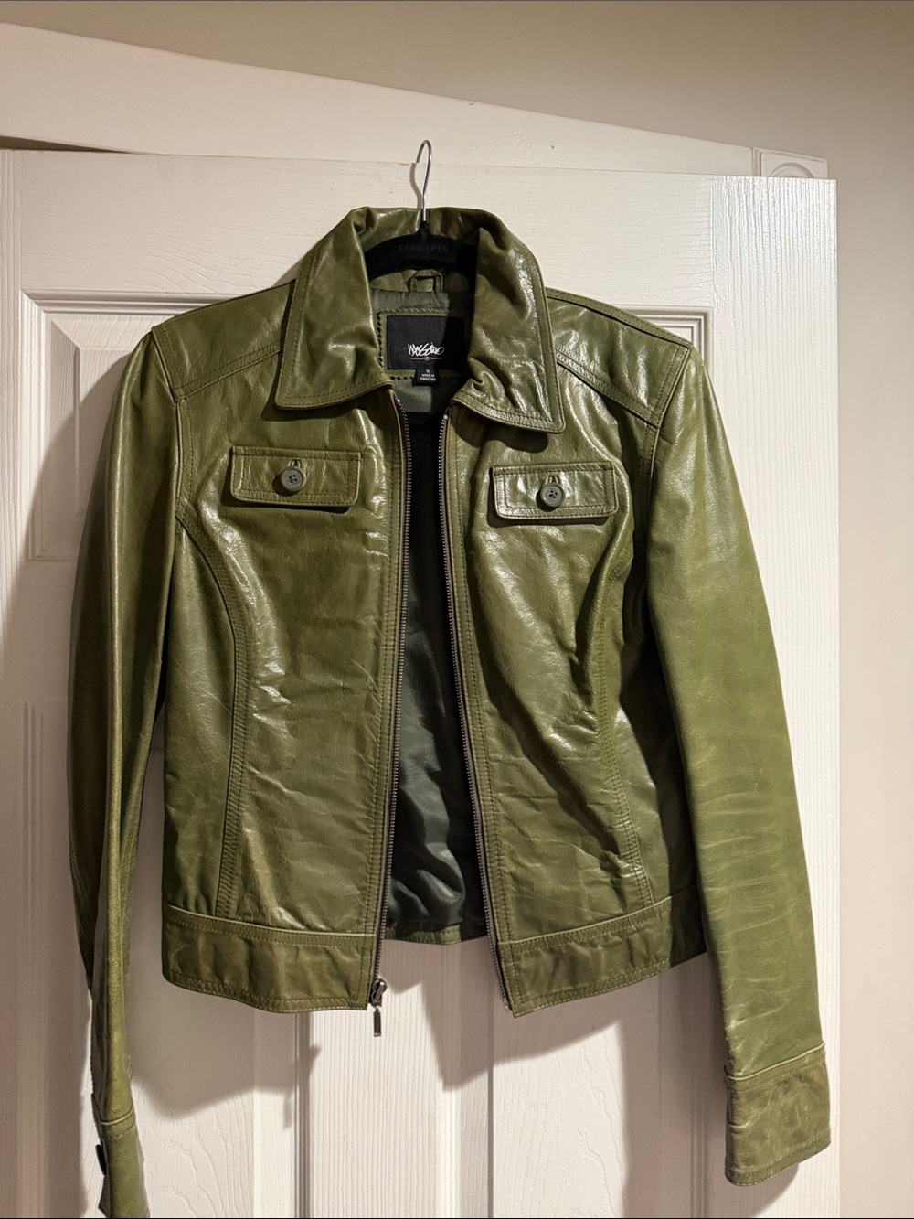 Mossimo Supply Co. Olive Green Faux Leather Zip Jacket